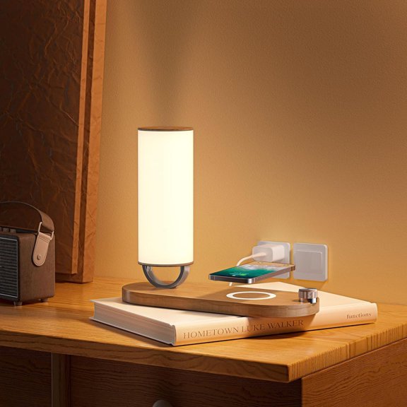 Vobzolite LED Desk Lamp with Adjustable Brightness & Wireless Charger, Bedside Night Light for Home & Office