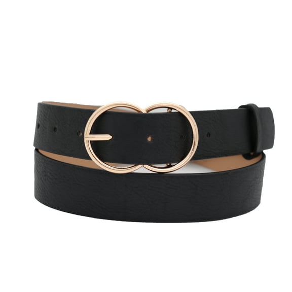Women Black Faux Leather Belt Gold Buckle Plus Size L XL