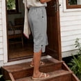 thumbnail image 6 of Womens Trousers Wide Leg Elasticated Waist Cropped Pants Stright Leg Cropped Trouser With Pocksts Casual Loose Bottoms for Holiday Summer Trousers for Women UK, 6 of 6