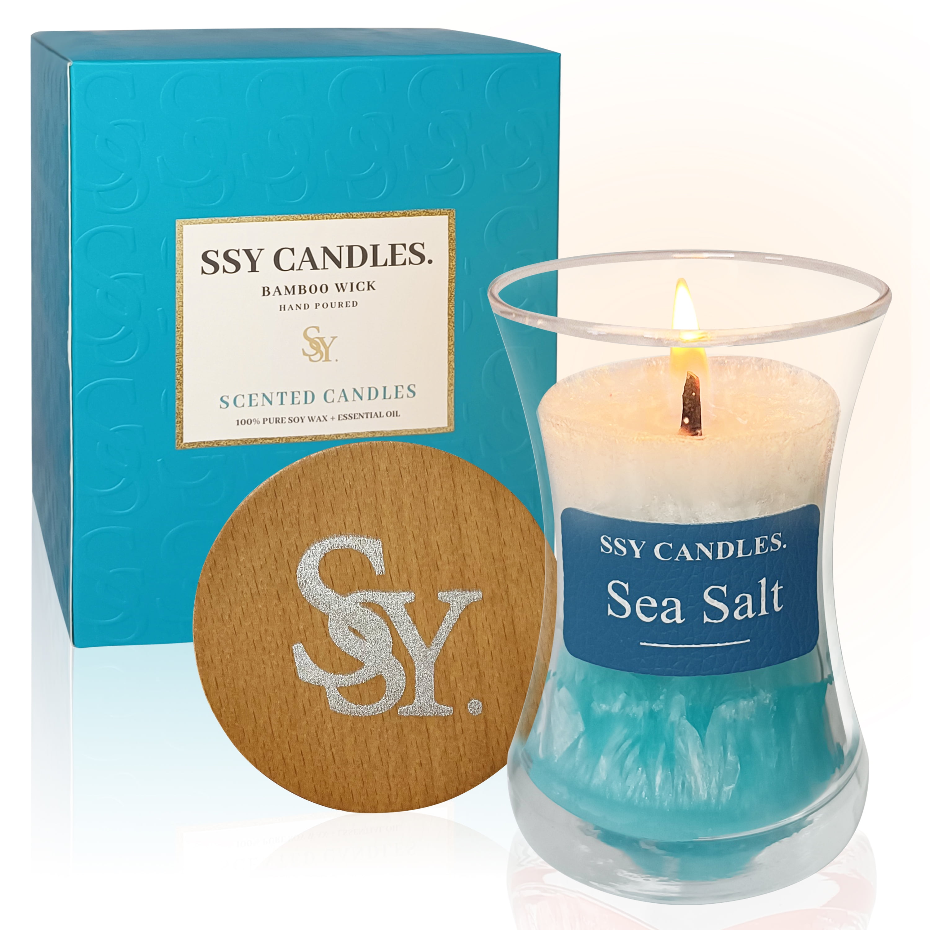 Sea Salt Scented Candles for Home-Jar candles 3.5 oz - Wooden Wick Candle-Candles Gift for Women -Aromatherapy candles