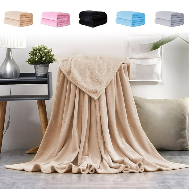 Manta de franela de franela lisa 59x39 pulgadas | Manta de poliéster ultra suave y cálida | Funda de sofá acogedora | Cuidado fácil, sin cobertiza | Gris, caqui, azul, rosa | Decoración ligera