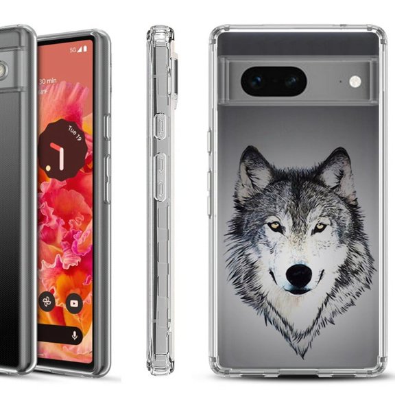 Shockproof Phone Case for Google Pixel 8a 5G, Hybrid Case Cover, by OneToughShield - Wolf Face