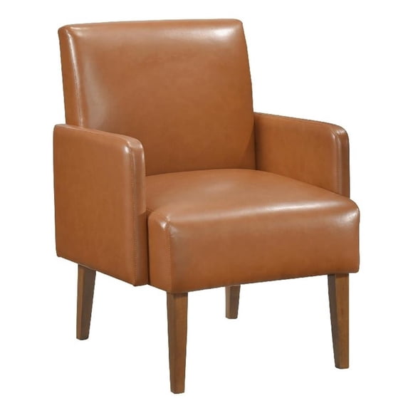 Pemberly Row Accent Club Chair in Matte Brown Faux Leather Solid Wood Frame