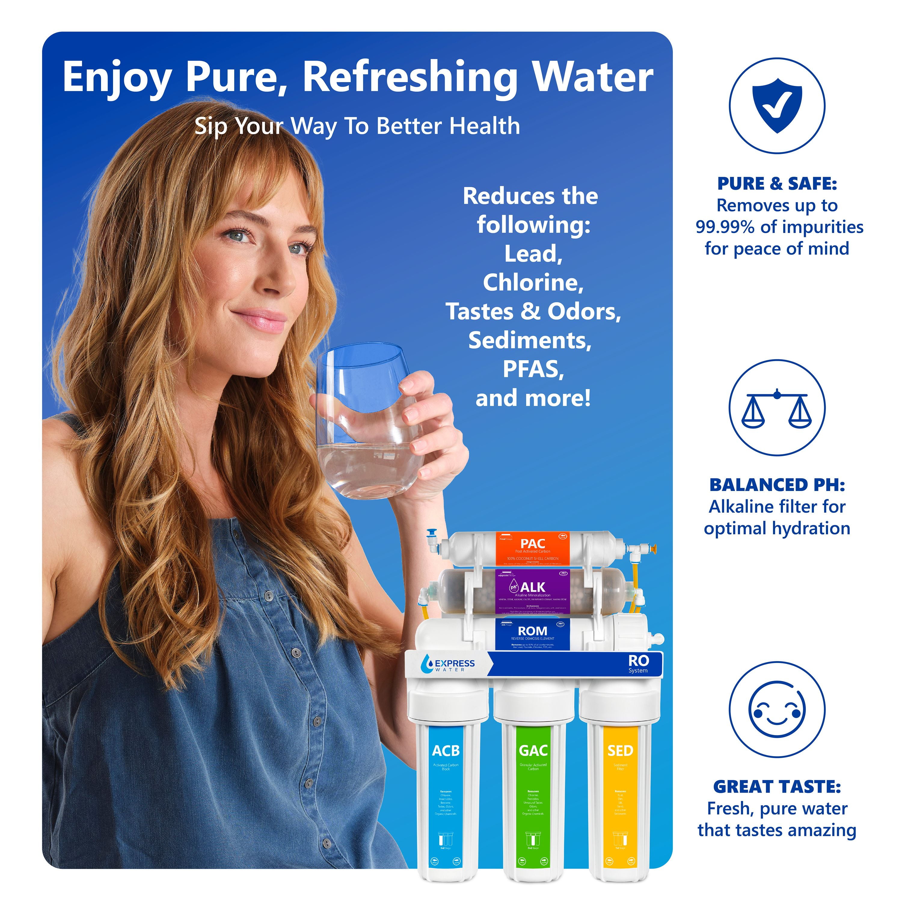 Express Water Alkaline Reverse Osmosis Water Filtration System – 10 Stage RO Mineralizing Purifier – Mineral, pH +, Antioxidant – Under Sink Water Filter with Remineralization – 50 GDP