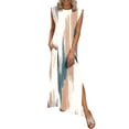 thumbnail image 1 of TaTaai Ladies Solid Color Round Neck Sleeveless Knee Length Casual Dress Fashion Pleated Detail with Pockets Soft Breathable Fabric Dress for Spring Summer Daily Casual Occasions Gift, 1 of 6