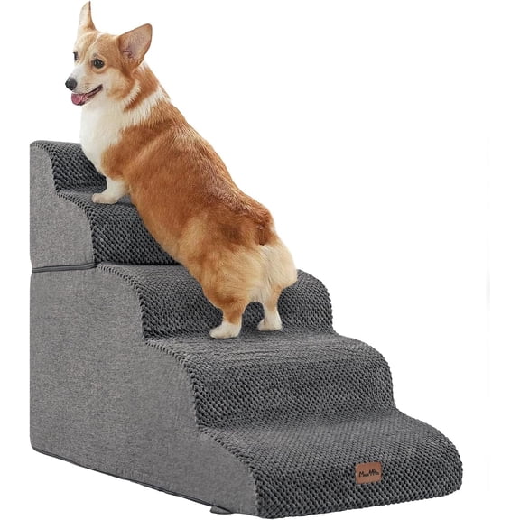 Made4Pets Dog Stairs Ramp for High Bed, 5-Step Pet Stairs for Bed Couch Sofa Climbing, Gray
