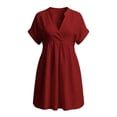 thumbnail image 7 of Horkkom Mini Dresses for Women Short Sleeve Solid Color V Neck Sundresses Summer Vacation Beach Pleated Dresses, S-2XL, 7 of 7