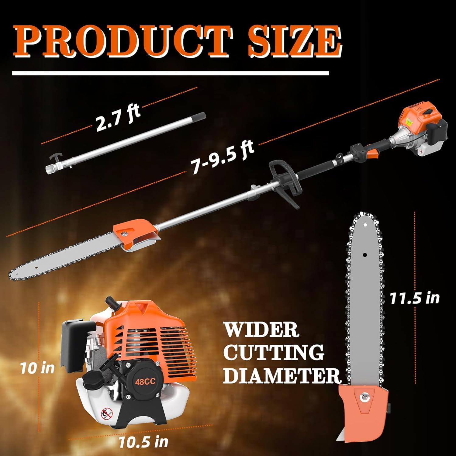 EAYSG 48cc Gas Powered Pole Saws,2-Stroke Gas Pole Saws for Tree Trimming with11.5in Cutting Bar,16 FT Extendable Pole Chainsaw Tree Trimmer