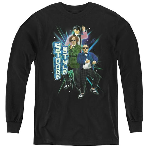 Three StoogeS/Stooge Style Youth Long Sleeve Tee Black