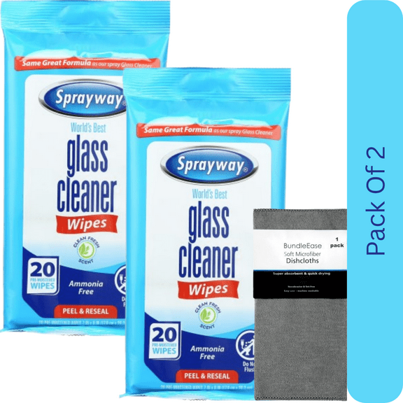 Sprayway 20-Pack Glass Cleaner Wipes with Microfiber Solid Color Towel by BundleEase
