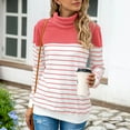 thumbnail image 3 of LBLOE Sweaters for Women Womens Winter Stripe Splicing High Collar Long Sleeves Socket Sweater Tops Pink, 3 of 5