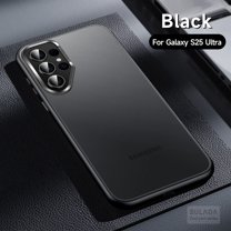 Compatible With Samsung Galaxy S25 Ultra Phone Case,Metal Button and Metal Photo Frame,Frosted Translucent Anti-Fingerprint Shockproof Ultra Slim Rugged Skin Feel Phone Case Cover,Black