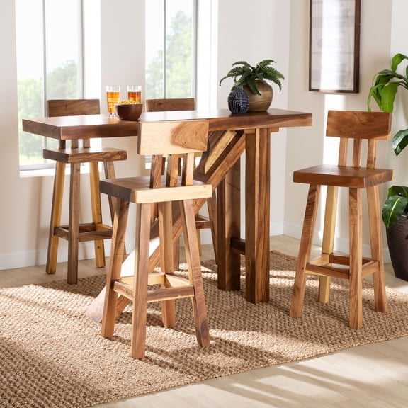bali & pari Luli Rustic Bar Table Set, 5-Piece, Bar Height, Natural Brown