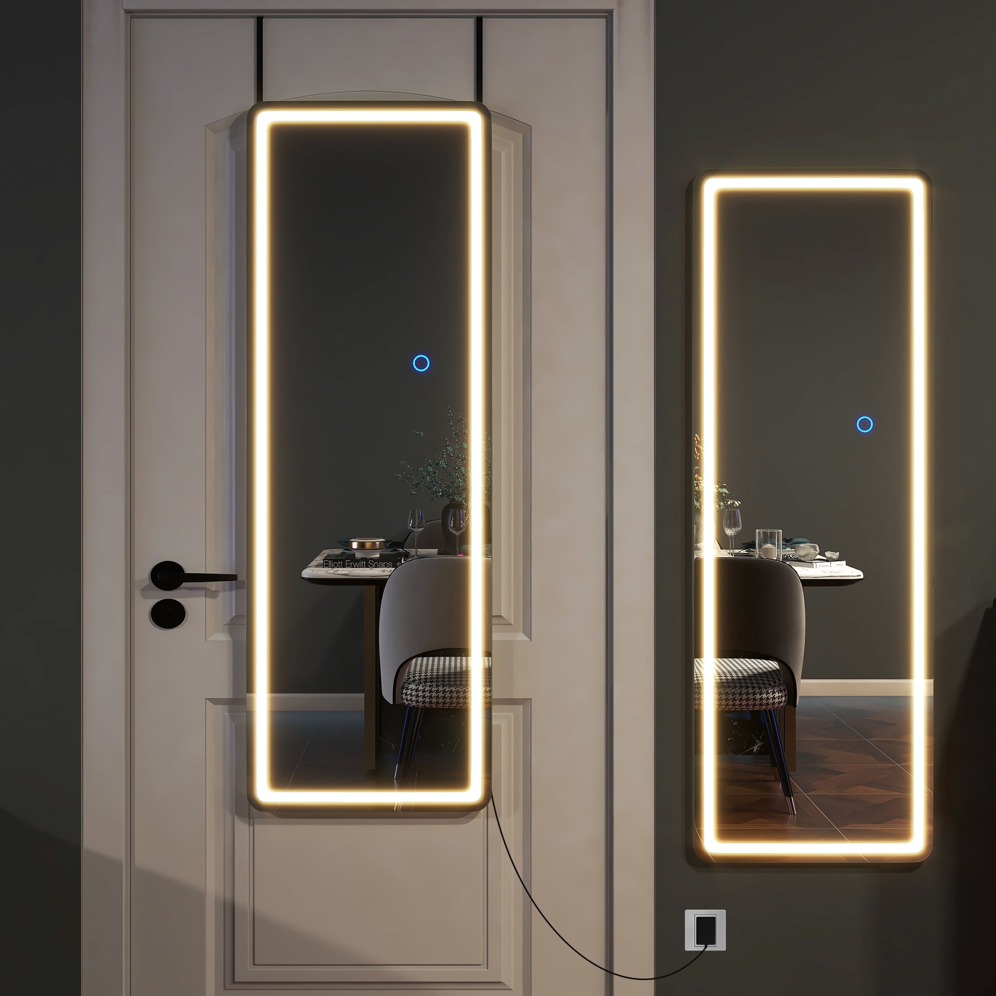 47"x16" Mordern Rectangle Hanging LED Mirror Door Mirror Vanity Mirror,White