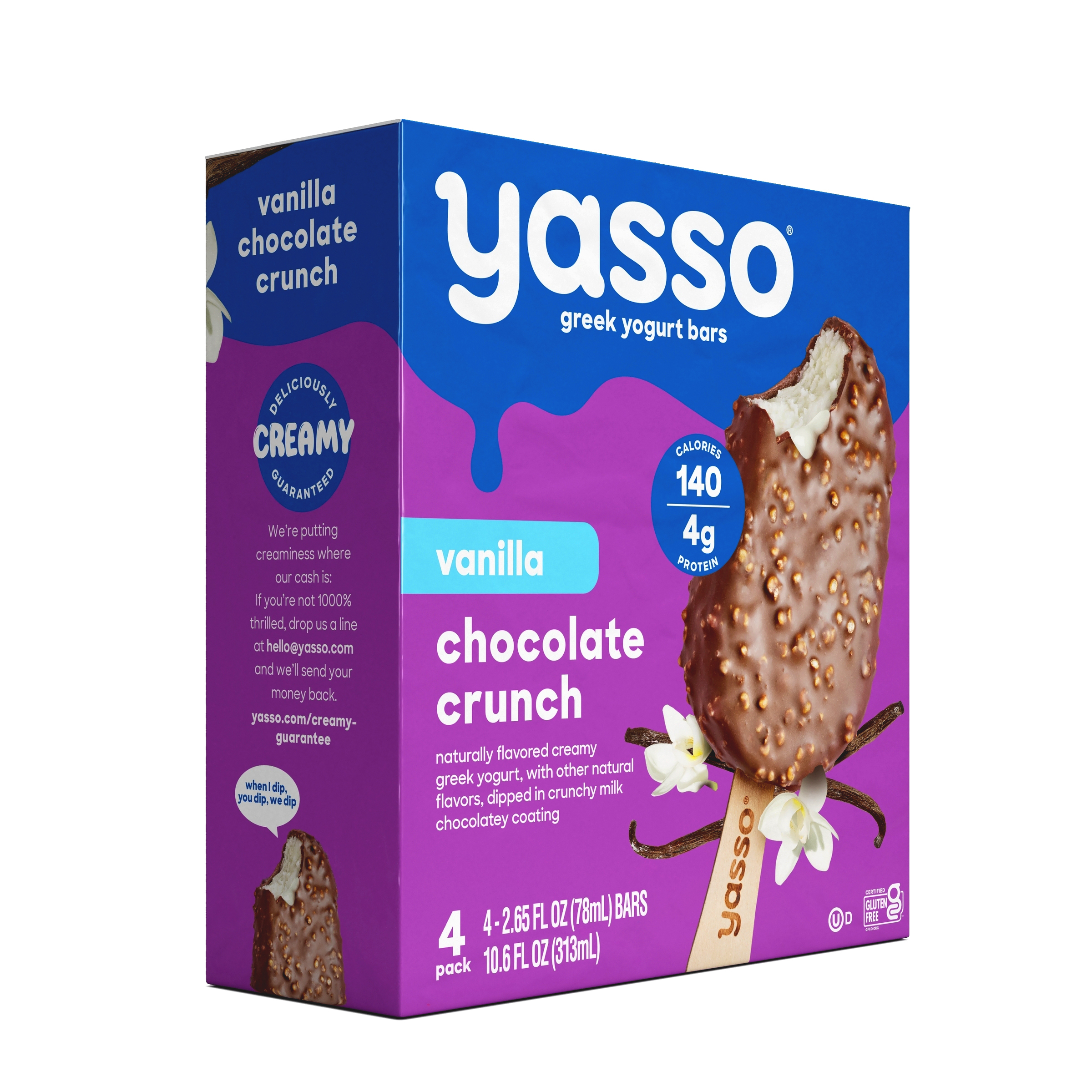 Yasso Frozen Greek Yogurt Vanilla Chocolate Crunch Bars, 4 Count ...