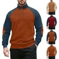 thumbnail image 2 of ZCFZJW Mens Corduroy Fleece Lined Sweatshirts Trendy Fall Winter Thick Warm Long Sleeve Heavyweight Casual Button Mock Neck Pullover Sweater Tops with Elbow Patches Brown M, 2 of 6