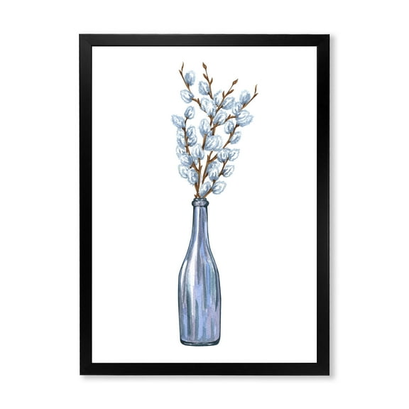 Designart 'Bunch of White Pussy Willow Twigs II' Farmhouse Framed Art Print