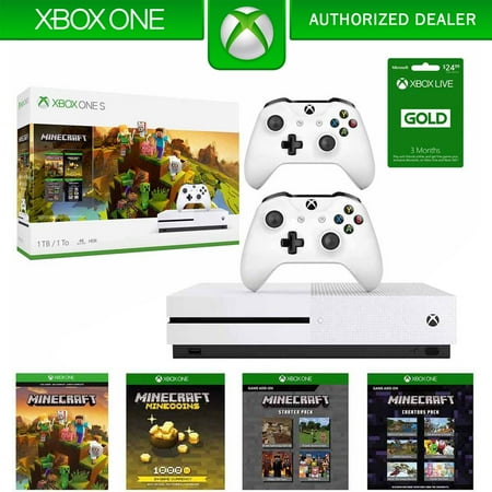 Microsoft Xbox One S 1 Tb Minecraft Creators Bundle Two Wireless Controllers And 3 Month Xbox Gold Membership Bundle Walmart Com - how to throw a knife in roblox xbox