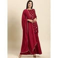 thumbnail image 3 of Janasya Indian Round Neck 3/4 Sleeve Floral Print Maroon Rayon Kurti With Sharara And Dupatta For Women, 3 of 7