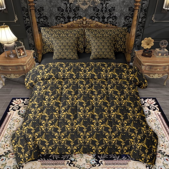 Feelyou Gold Mandala Damask Twin Bedding Sets 7-Piece, Cartoon Ghost Bedding Comforter Set