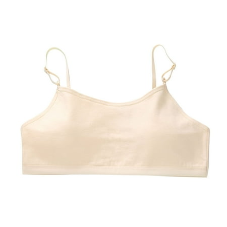 Little Girl Bras Training Bra Breathable Cotton Bra Summer Lightly Adjustable Strap Wireless Comfortable Bralette  Beige  M