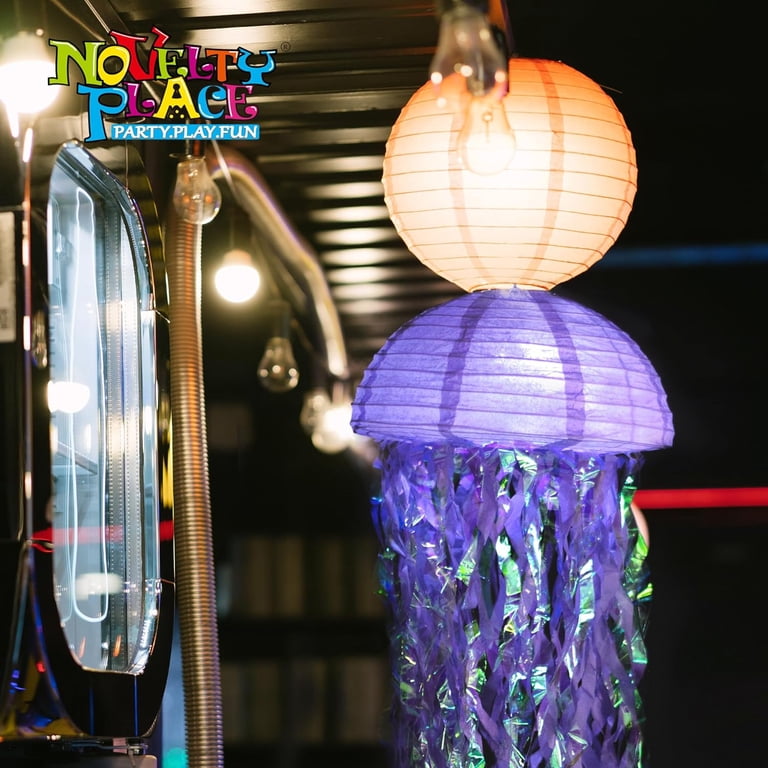 4-Pack Jellyfish Paper Lanterns With LED Lights – Random Colors, Hanging Decor For Ocean Parties, Baby Showers & Weddings