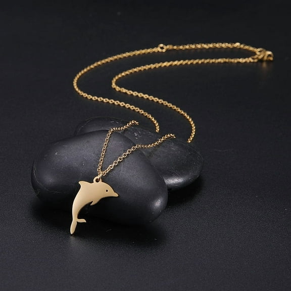 14K Yellow Gold Necklace For Women Man Jumping Dolphin Choker Pendant Necklace Engagement Jewelry