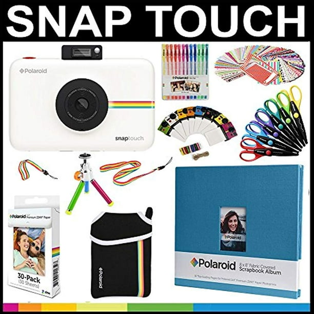 Polaroid Snap Touch Instant Camera Gift Bundle + ZINK Paper (30 Sheets) +  8x8 Cloth Scrapbook + Pouch + 6 Edged Scissors + 100 Sticker Border Frames  + Gel Pens + Hanging Frames + Accessories 