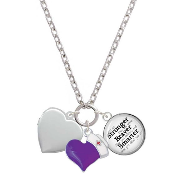 Delight Jewelry Silvertone Heart Locket - Purple Heart Nurse Strong Zoe Necklace