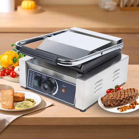 Commercial 1800w Electric Panini Press Grill Griddle Plate Smooth Flat Surface Steak Sandwich Steak Maker for Restaurant Cafe