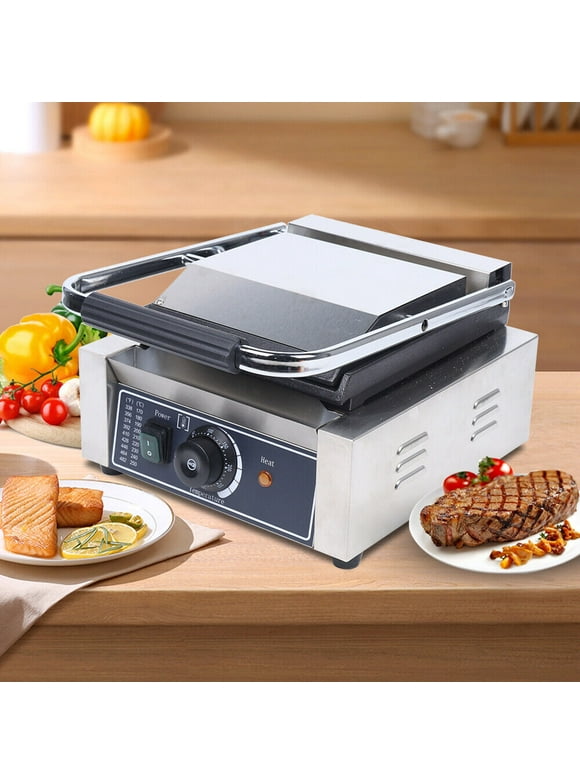 Commercial 1800w Electric Panini Press Grill Griddle Plate Smooth Flat Surface Steak Sandwich Steak Maker for Restaurant Cafe