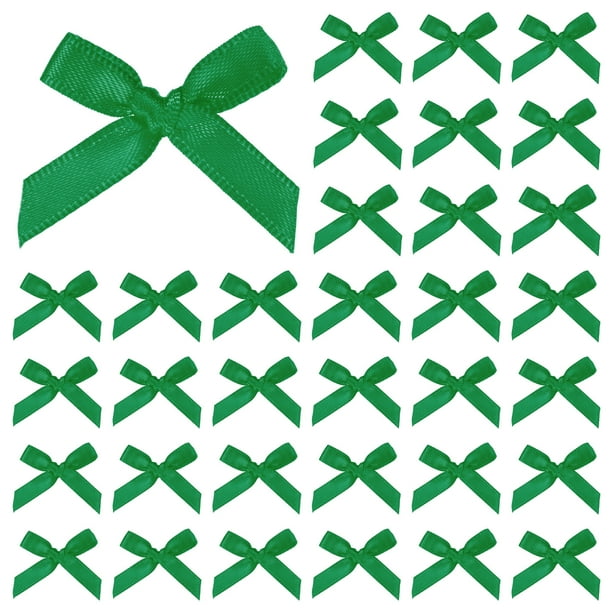 Uxcell 100-Pack Mini Lazo de Cinta Artesanal 1.6x1 Pulgada de Tela a Cuadros de Satén para Manualidades DIY Verde Oscuro