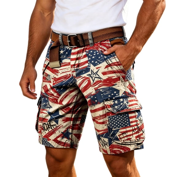 XAOFW Hiking Denim Workwear Shorts For Man Patriotic Red White Blue Shorts Independence Day USA Festival Cargo Shorts Holiday Vacation Versatile Bottoms L