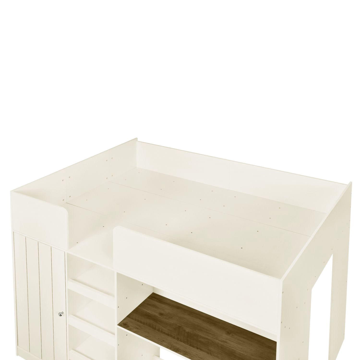 Asteroutdoor Wood Full Size Loft Bed with Built-in Wardrobe, Desk, Storage Shelves and Drawers, Beige
