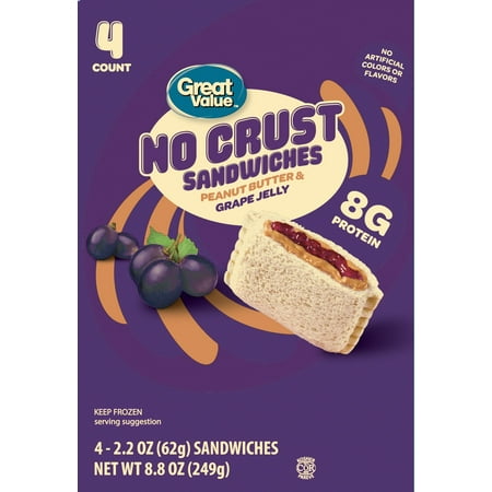 Great Value Peanut Butter & Grape Jelly No Crust Sandwiches, 8.8 oz (249g), 4 Count