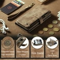 thumbnail image 5 of JTCASES for iPhone 15 Wallet Case with Zipper Purse Card Holders Flip Stand Wrist Strap Magnetic Closure PU Leather Anti-scracth Support Wireless Charging Drop Resistant BUsiness Shell, Brown, 5 of 10