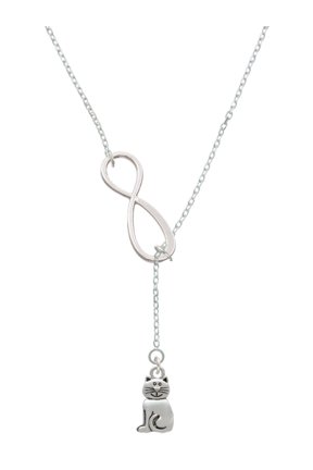 Silvertone 2-D Smiling Cat Silver tone Elegant Infinity Lariat Necklace