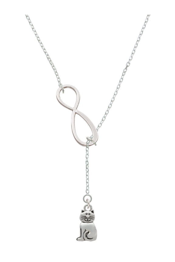 Silvertone 2-D Smiling Cat Silver tone Elegant Infinity Lariat Necklace
