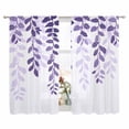 thumbnail image 2 of Purple Ombre Botanical Semi Sheer Window Curtains 72 Inches Long, Watercolor Country Pastoral Leaf Rod Pocket Voile Silky Chiffon Curtain Light Filtering Drapes for Living Room, 52"x72", 2 Panels, 2 of 9