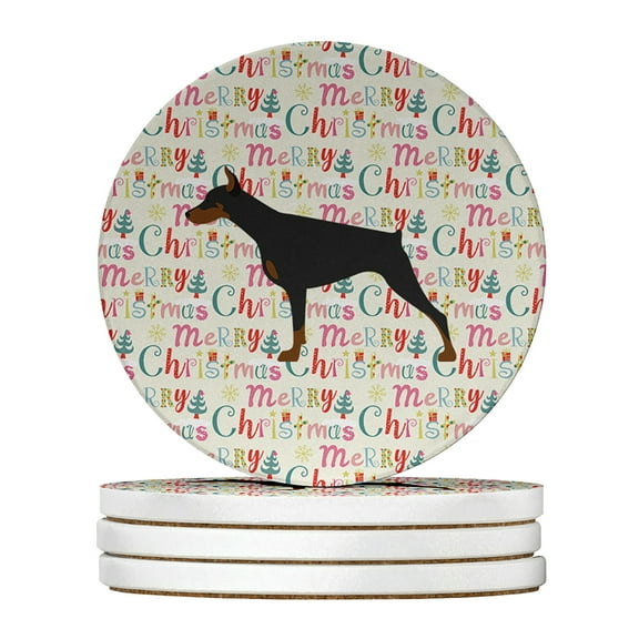 Doberman Pinscher Merry Christmas Large Sandstone Coasters Pack of 4 4 in x 4 in
