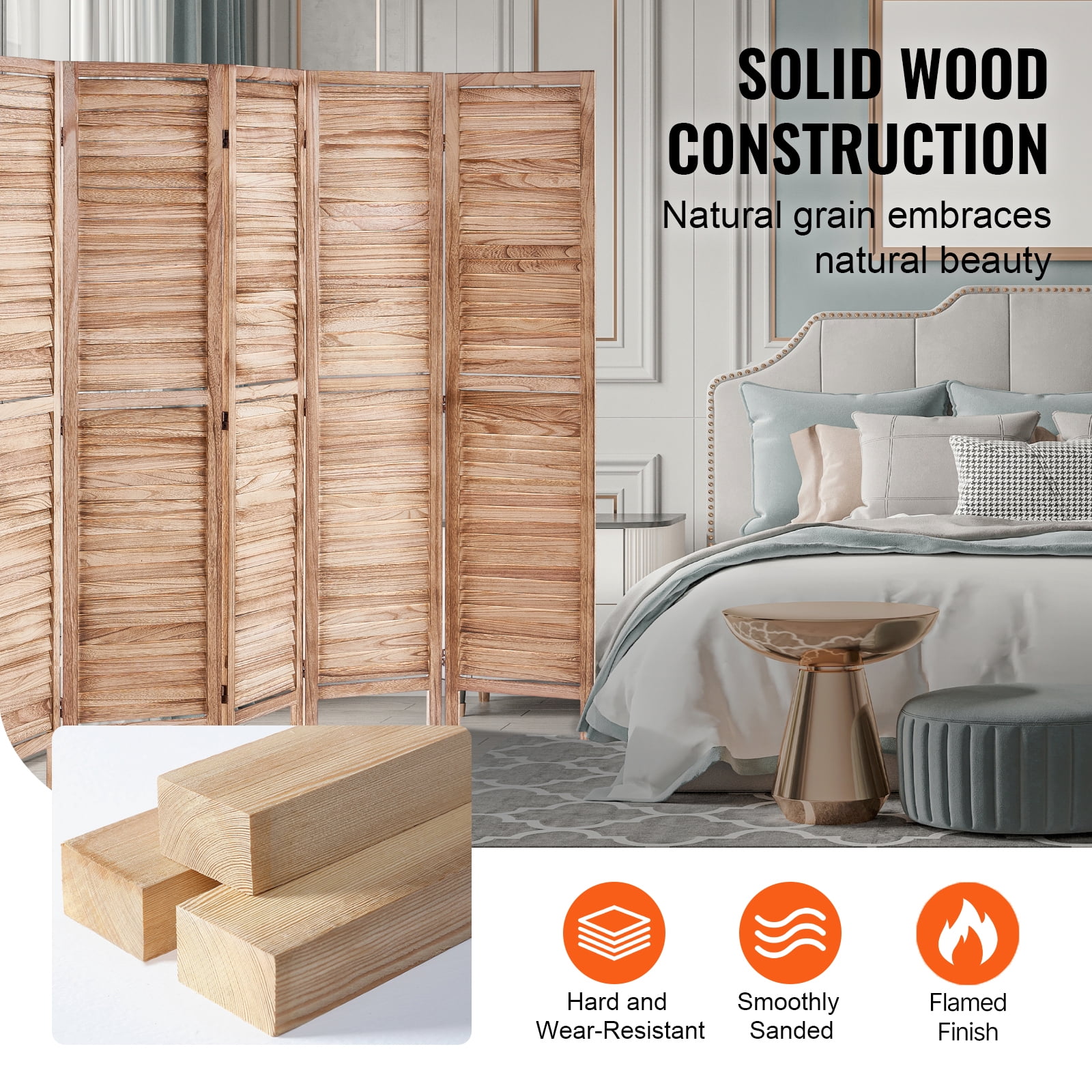 VEVOR Wood Room Divider, 6 Panel Wood Folding Privacy Screen, 66.9 Inches&nbsp;Tall Indoor Louvered Partition Divider,Portable Decoration Screen,for Room Separation,&nbsp;Office