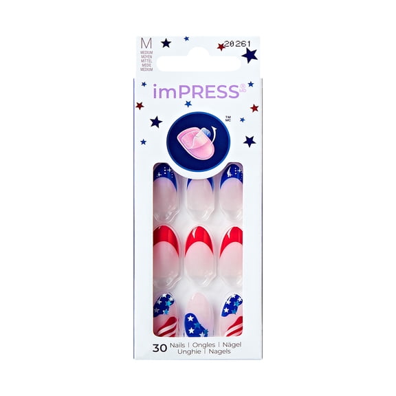 imPRESS Patriotic Press On Nails, ‘Forever Fling, Multicolor, Medium Almond, 30 Count