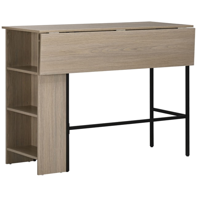 Light Grey Counter Height Table with Drop Leaf & Storage - Extendable Bar Table for Kitchen, Dining & Entertaining - 47.2” L x 29.9” W