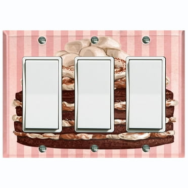 Metal Light Switch Plate Cover Layered Marshmallow Cake Striped Wallpaper Pink CAK058