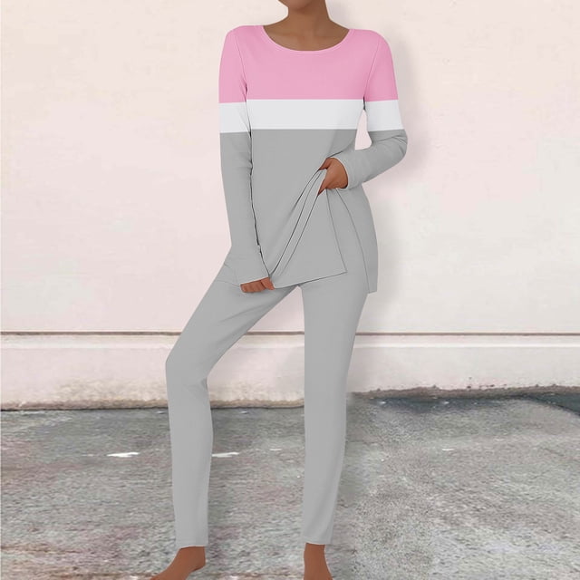 Puntoco Conjunto De Camiseta Y Pantalones Largos Con Cuello Redondo Y Manga Larga Estampado Informal Para Mujer Gris Xxxxl