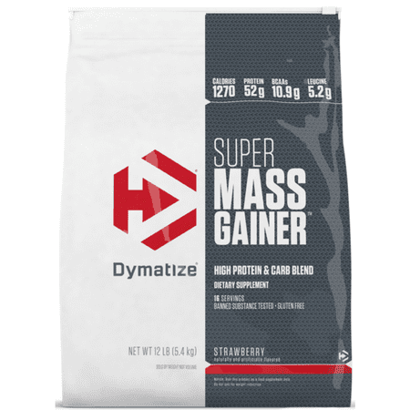 Dymatize Super Mass Gainer, High Protein & Carb Blend, Strawberry, 52g Protein/Serving, 12