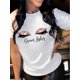 thumbnail image 1 of Eyelash Print Crew Neck T-Shirt, Casual Short Sleeve T-Shirt For Spring & Summer, Women's Clothing, 1 of 6