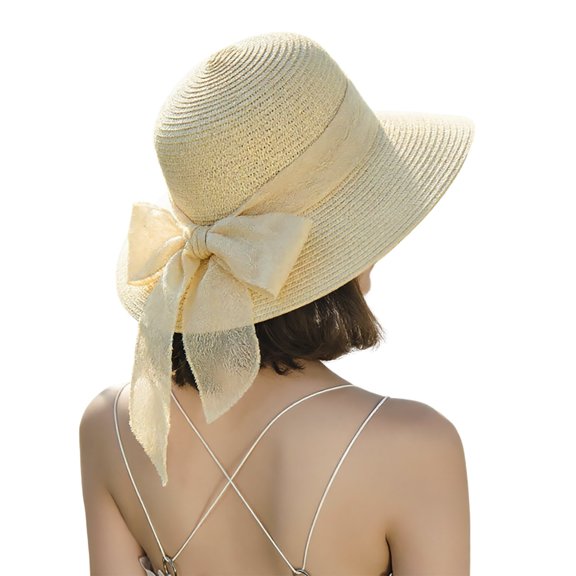 Womens Beach Sun Straw Hat UV Protection Travel Packable Foldable Brim Summer UV Hat