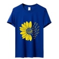 thumbnail image 4 of Women's T Shirts Short Sleeve Sunflower Butterfly Printed Shirt Round Neck Fashion Top Lightweight Soft Outfit Clothes Summer Casual T-shirt Tops, 4 of 5