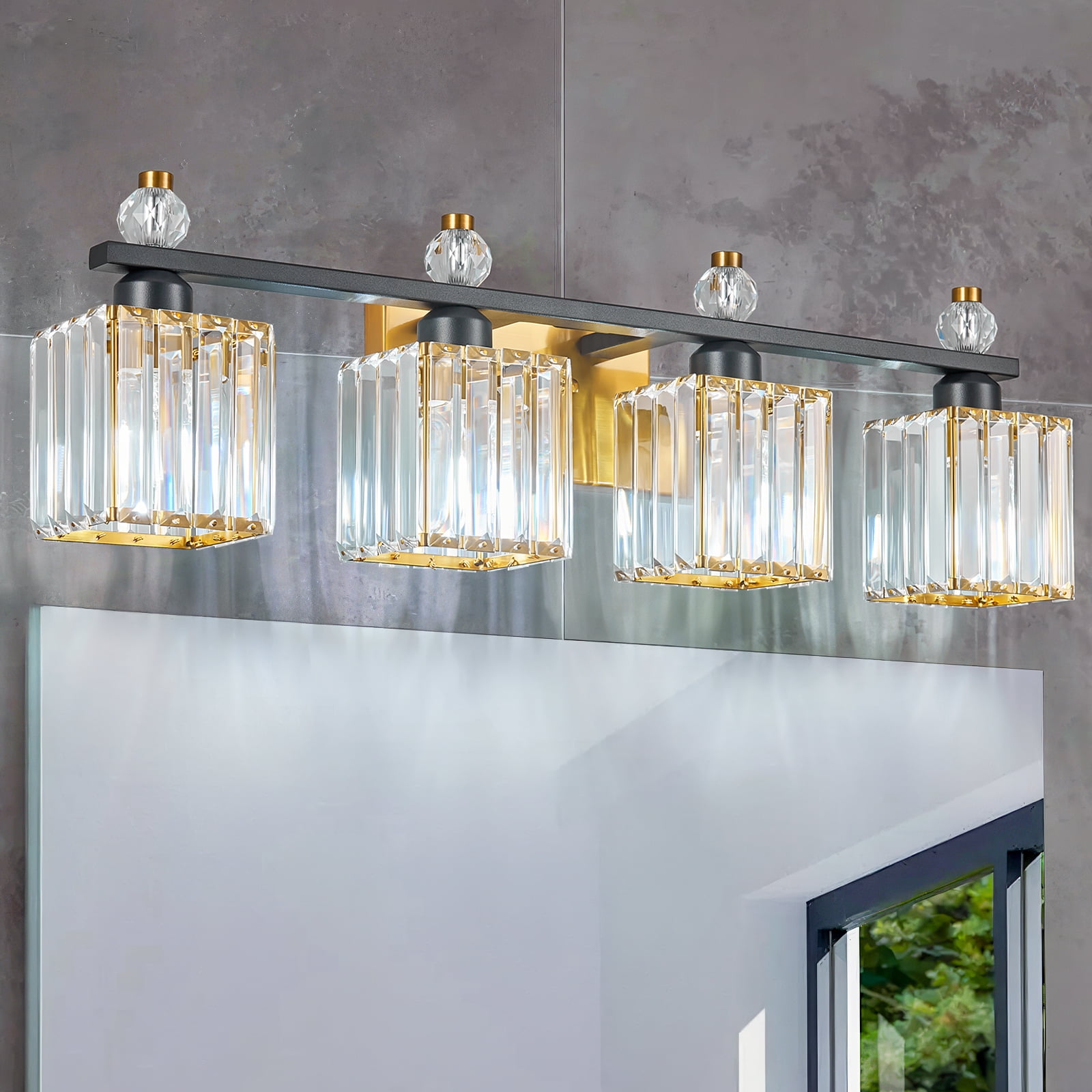 Deyidn Vanity Lights 4-Light Modern Crystal Vanity Light Black Gold Bathroom Light Fixtures Over Mirror Crystal Bathroom Vanity Lighting Fixtures
